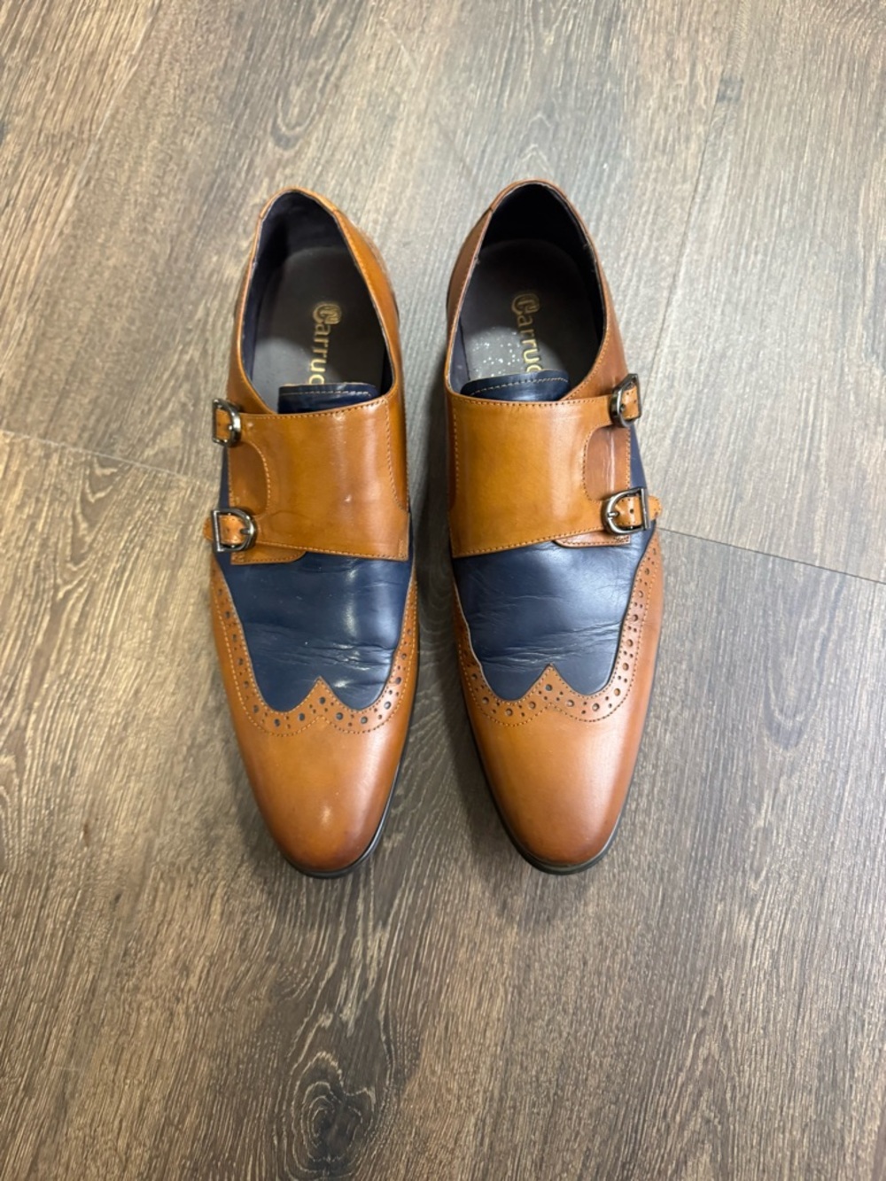 Carrucci Mens Two Toned Burnished‎ Double Monk Leather Oxford Dress Shoe Sz 11